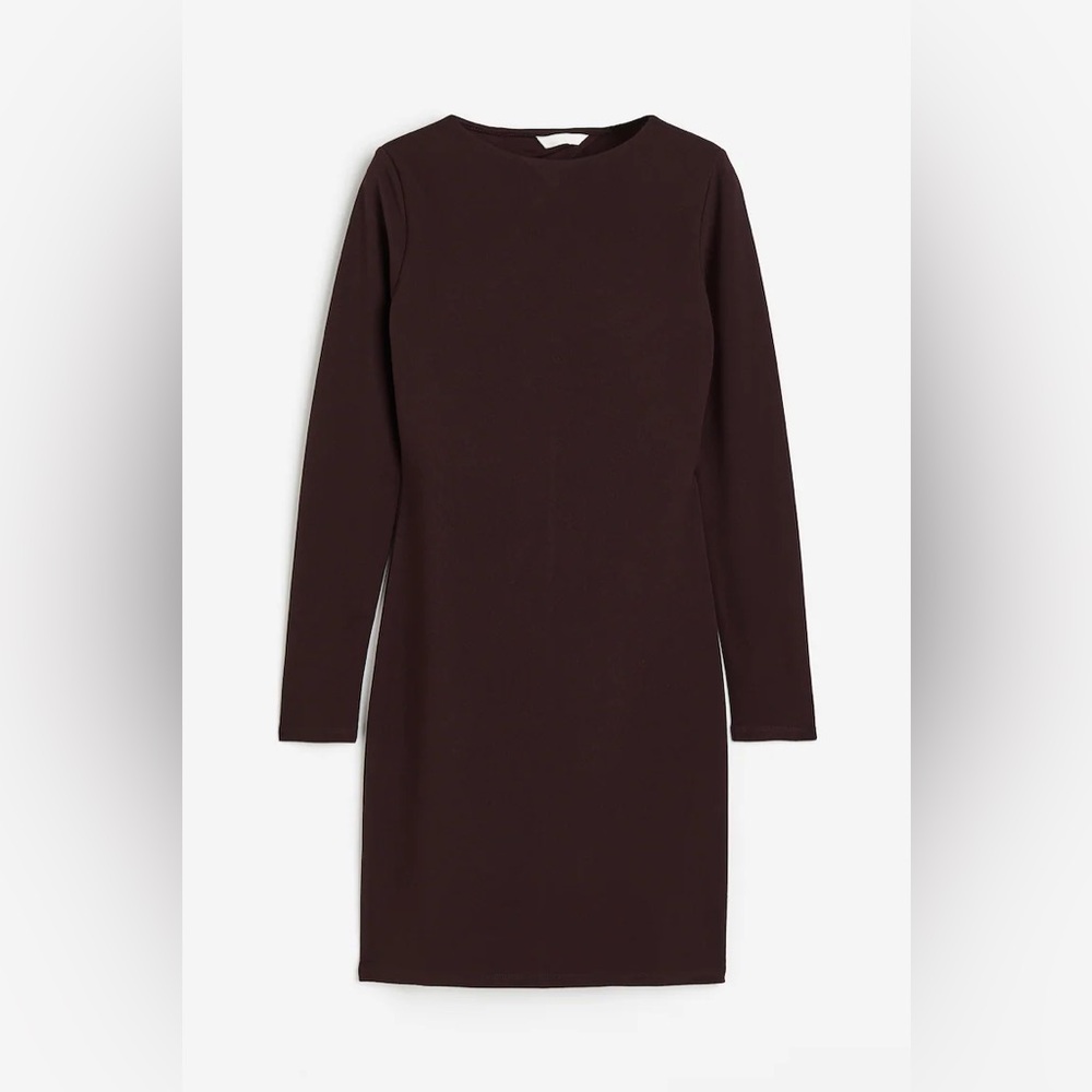 Elegant open back deep red Long Sleeve Dress